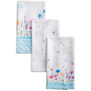 Maison d'Hermine Küchenhandtuch 100% Baumwolle (50 cm x 70 cm, Set von 3) | Küchenhandtücher Tischgeschirrtücher zum Muttertagsgeschenke Reinigen Frühling/Sommer - Flower In The Field
