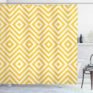 REECES Duschvorhang 120x200 cm 3D Gelb, Duschvorhang Antischimmel Textil Geometrie Duschvorhang Polyester Stoff Wasserdicht Duschvorhänge für Badezimmer, Bad Vorhang mit 8 Haken