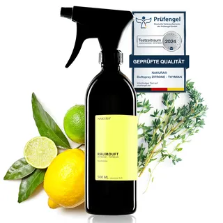 NAKURA® Bio Duftspray und Lufterfrischer ZITRONE - THYMIAN Bio 500 ml - natürliches Bio Air Spray aus reinen ätherischen Ölen - Raumduft ohne Chemie