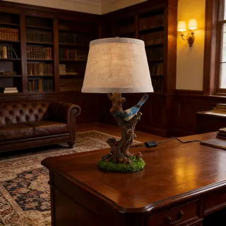 Tischlampe Landhausstil E27 Mit Schalter, Vintage Nachttischlampe Mit Kabel, Schreibtischlampe Aesthetic Lampenschirm Mit Blumen- Und Vogelmotiv Und Ersatzschirm Aus Leinen
