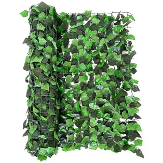 abc HOME Kunsthecken-Sichtschutz Efeu Lorbeer Tanne 300x100 cm – Balkon, Garten, Zaun grün