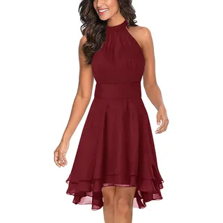 Onsoyours Damen Cocktailkleid Abendkleider Rockabilly Retro Vintage Neckholder Kleid Partykleid A Rot S - S