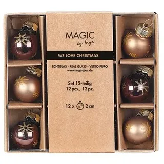 Weihnachtskugeln Glas 2cm x 12 Stück in Kartonbox Christbaumkugeln braun beige - Elegant Lounge