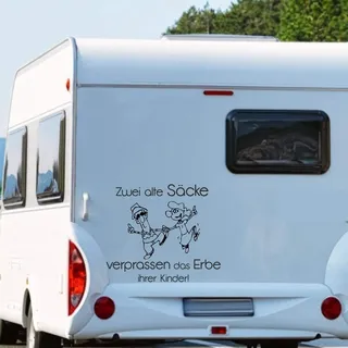 Rakelfix Wohnmobil Wohnwagen Aufkleber Lustige Senioren Rentner Zwei alte Säcke verprassen das Erbe ihrer Kinder ca 60cm WOMI