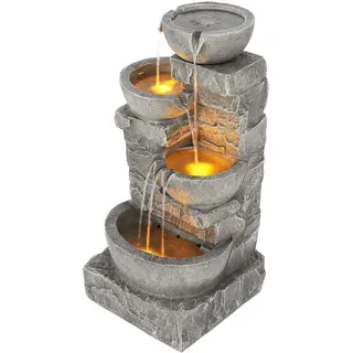 Teamson Home Gartenbrunnen, Grau, Kunststoff, Stein Optik, 38.7x84.5x39.4 cm, Gartenzubehör, Gartendeko