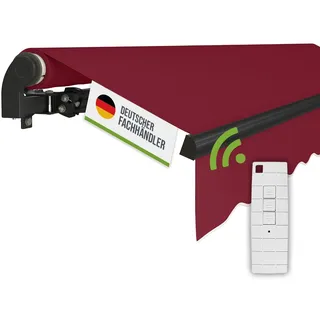 empasa Elektrische Gelenkarmmarkise 'Start Plus' Markise Sonnenmarkise | Sonnenschutz, komplett vormontiert, Verschiedene Größen und Farben, Farbe:weinrot, Größe:250 x 200 cm