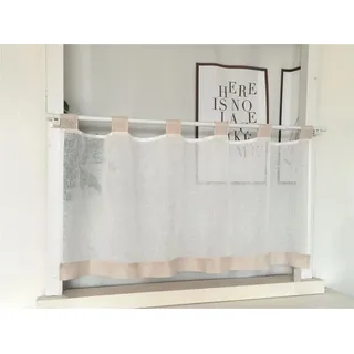 Vordesack Leinenoptik Scheibengardine mit farbigen Schlaufen HxB 45x90cm | Kurzstore Kleinfenster Küchengardine Halbtransparenter Fensterbehang Landhausstil für Küche, Bad und Café 1 Stück Sand