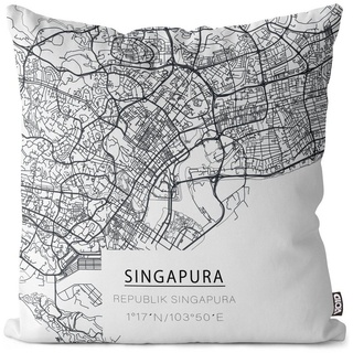 Kissenbezug, VOID (1 Stück), Singapore Asien Städtereise Karte Landkarte Urlaub Reise bunt 40 cm x 40 cm