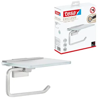 Tesa EXXCLUSIV Toilettenpapierhalter mit Ablage Satiniert/Chrom, Glänzend)