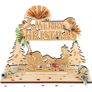 Giftota - Originelle Weihnachten Geldgeschenk Holz - Weihnachten Geschenke - Weihnacht, Weihnachtsmann Deko - Gästebuch aus Holz - Geburtstag Geschenke für Frauen, Männer, Kinder, Freunde