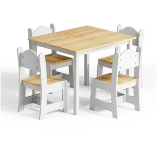 LEADZM Kindertisch Kindertisch mit 4 Stühlen, Kindersitzgruppe, Kinder Tisch Stuhl Set
