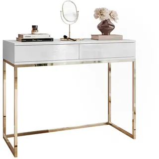 Lookway Konsole, Weiß Hochglanz, Gold, Holzwerkstoff, 100x81x42 cm, Wohnzimmer, Wohnzimmertische, Konsolentische