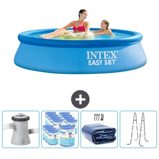 Intex runder aufblasbarer Easy Set-Schwimmpool – 244 x 61 cm – Blau – inklusive Pumpe Filter - Sonnensegel - Leiter