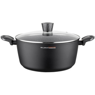 FLORINA Topf aus Aluminium (6,1 l) | 28 cm Durchmesser | Kochtopf mit Glasdeckel - Antihaftbeschichtet | Topf Induktion - Oval | Ideal für Induktionsherd, Gasherd und Elektroherd (Schwarz)