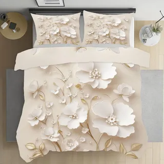 Pggong Orchidee Blumen Schmetterling Bettwäsche Set 135x200 3teilig, Phalaenopsis Floral Bettbezug und 2 Kissenbezüge 80x80, Pastoral Blumenmuster Mikrofaser Bettbezüge mit Reißverschluss Warm Weich