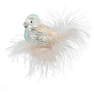 Christbaumschmuck Glas 7cm Vogel auf Clip mundgeblasen handbemalt Weihnachtskugeln mint beige