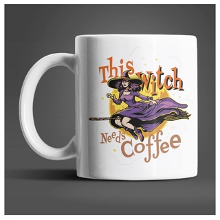 WS-Trend Tasse Halloween Witch need Coffee Kaffeetasse Teetasse, Keramik, Geschenkidee 330 ml weiß