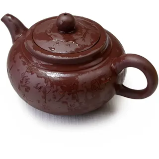 Yxhupot Teekanne, chinesische Zisha-Tonkanne mit Teesieb für losen Tee, handgeschnitzt, rotbraun, Qingshuini, natürlicher Ton, 320 ml