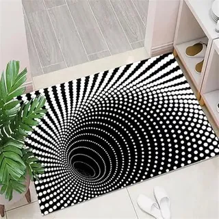 famesale Dreidimensional Karierter 3D-Teppich mit optischer Täuschung Schwarz Weiß Karo-Swirl-Matte Vortex Bottomless Hole Mat Visual Carpet Area Teppiche