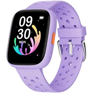 BIGGERFIVE Smartwatch Kinder mit/ohne App, 1,8" Fitness Uhr Schrittzähler | 24/7 Puls, Wecker, IP68 Wasserdicht, Schlafmonitor, Puzzlespiele, 100+ Zifferblätter für Mädchen Teens 5–16, Lila