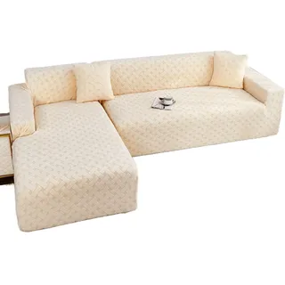 GUYIRT Couch Überwurf L Form Kratzfest Katzen, Couch Bezug L-Form Set, Sofahusse Ecksofa L Form, Sofabezug Ecksofa L Form rutschfest, Sofa Cover L Shape (beige,3+2-Sitzer)