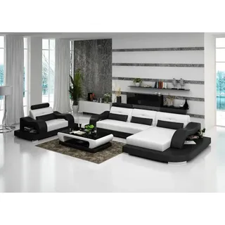 Ledersofa Wohnlandschaft Ecksofa Eck Sessel Design Modern Sofa Garnitur mit USB
