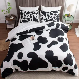 CTQTZ Kuh Bettwäsche-Set für Kinder 135x200 Kuhflecken Kinder bettwäsche Bettbezug und Kissenbezug 80x80cm Kuhmuster Cow Print Bettbezug mit 1 Kissenbezug