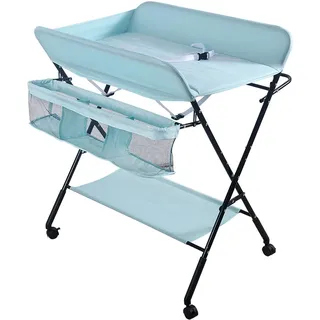 Wickelkommode Klappbar Babypflegetisch, Mobiler Wickeltisch, Tragbar Wickeltisch, Wickeltisch mit Sicherheitsgurt Ablagefächern (80 * 66 * 98cm/blau)