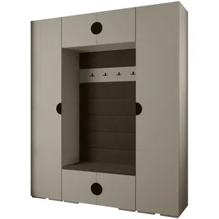 Abiks Möbel Garderoben-Set, Kaschmir, Braun, Schwarz, Holz, Nachbildung, 2-Sitzer, 10 Fächer, 200x236.7x47 cm, Garderobe, Garderoben-Sets & Serien, Garderoben-Sets