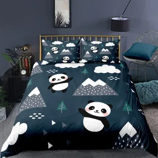 RFFLUX 3D Cartoon Tier Panda Bettwäsche 135x200 cm 4teilig mit Reißverschluss Microfaser Warme Sommer Weich Bettbezug Set Kinderbettwäsche mit 2 Kissenbezug 80x80 cm für Mädchen Junge