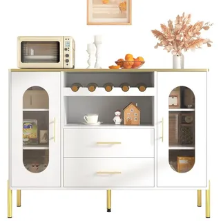 MODFU Sideboard weißer MDF-Schrank (Weinregal, Wohnzimmerschrank, 1 St., Glasfronten), Verstellbarer Fuß weiß