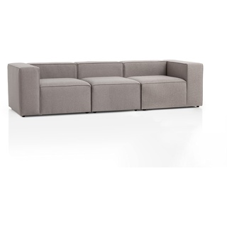Genua Modular Sofa 3-Sitzer, individuell kombinierbare Wohnlandschaft bestehend aus Sitzelement mit Armteil links und rechts + Sitzelement ohne Armteil - strapazierfähiges Möbelgewebe, hellgrau