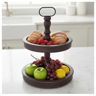 Mucola Etagere Etagere 2 Stöckig Servierplatte Standetagere Vintage Kuchenstand, (Stück, 1 Etagere), Massivholz braun