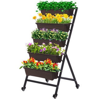 Vertikales Hochbeet, vertikaler Garten-Übertopf mit 5 Etagen für Blumen, Gemüse, drinnen und draußen(Keine Räder)