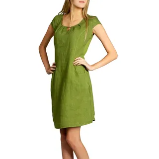 Caspar Sommerkleid SKL020 knielanges Damen Sommer Leinenkleid mit eleganter Metallspange Luftig leicht, figurumspielende Form, mit seitlichem Jersey-Einsatz grün M - DE38 UK10 IT42 ES40 US8