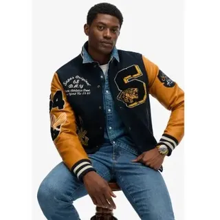 Superdry für Herren. M5012183A Vintage geflickte Varsity Jacke mairno (S), Lässig, Wolle, Marine