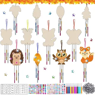 Windspiel Bastelset Kinder,12 Stück Windspiel zum Bemalen,Windspiel Basteln Holz,bastelset Herbst Kinder,DIY Holz Herbstdeko,für Jungen Mädchen Herbst Geschenke Dekorationen