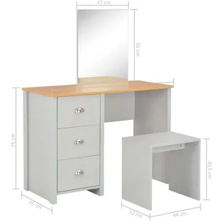 vidaXL Schminktisch mit Spiegel und Hocker Grau 104x45x131 cm