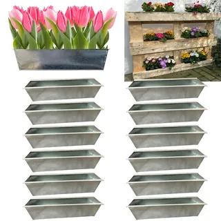 Hossi's Wholesale 12er Set Zink Paletten Blumenkästen - Einsatz 38cm groß Silber - aus Metall verzinkt - Zinkkasten Pflanzkasten Balkonkasten Blumentopf für Europaletten