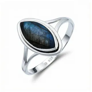 mantraroma Silberring SARALA Ellipse aus 925 Silber mit Labradorit (Ring mit Schmuckbeutel), Damenring aus 925er Silber blau 62
