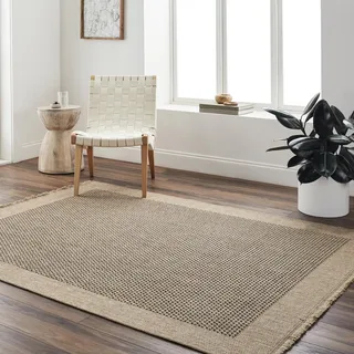 livabliss Cairns Outdoor Teppich 120x170 cm – Wetterfester Boho Teppich für Balkon, Terrasse & Garten – Beige & Schwarz
