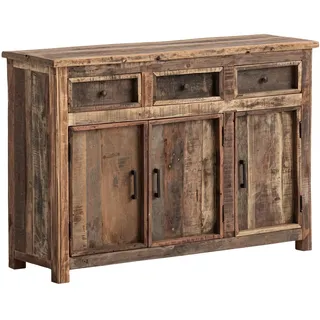 Woodkings Sideboard Sumatra | Kommode Altholz rustikal 123x89x40 cm | Recycelter Holzschrank für Wohnzimmer Esszimmer Flur | Rustikaler Schrank mit Türen und Schubladen | Unikat