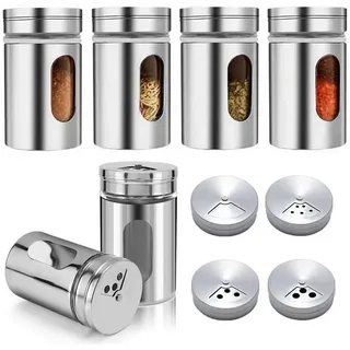 LuxusKollektion Gewürzstreuer 6er Set Gewürzstreuer Glas Edelstahl Deckel Gewürzdosen Organizer silberfarben