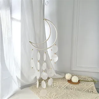EXQUILEG Windspiel Weiß Perlmutt Muscheln Traumfänger - Fensterschmuck Mond Mobile, Gartendeko