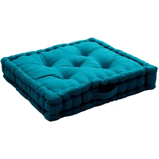 Enjoy Home – Kollektion Panama – Bodenkissen mit Griff – 100% Baumwolle – Oeko-TEX Zertifiziert – 50 x 50 x 10 cm – Farbe Entenblau