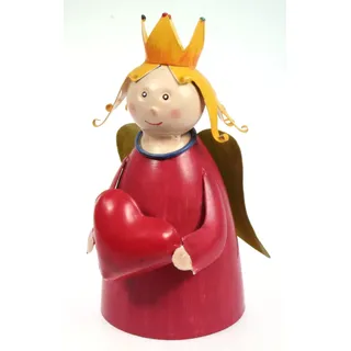 Zaunhocker Engel rot mit Herz 22 cm Figur aus Blech Prinzessin Metall Deko Garten Balkon Dekofigur Königin Pfostenhocker Love Shabby