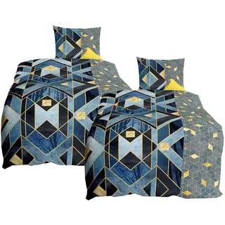 JACK Bettwäsche JACK by Kaeppel Grafik Wald Rauten Saphir, Satin, 4 teilig, hochwertiger Digitaldruck mit elegantem Grafikmotiv blau