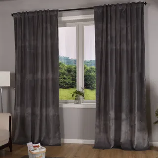 Gardinenbox Vorhang »Milano« Samt Blickdicht Schlaufenband Tunneldurchzug Blackout Bügelband kürzbar Grau 2 Stück HxB 235x135 cm, 20357