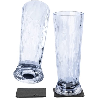 silwy® HIGH-TECH-Kunststoff-Magnet-Gläser inkl. Metall-Nano-Gel-Pads – rutschfeste Campinggläser, Boot- und Yachtzubehör (Bier // 0,5 l // 2er Set)