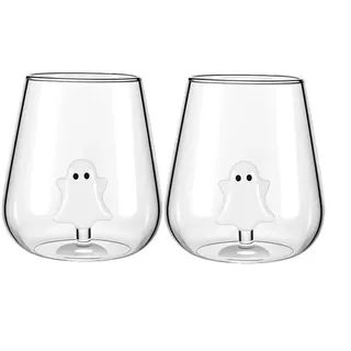 LUCKKY 2 Stück Wine Glass with Ghost Inside, Weinglas mit Geist im Inneren, Halloween-Weingläser ohne Stiel, 12oz Geister- und Kürbis-Weinglas, Halloween Geschenke für Frauen Männer (B)
